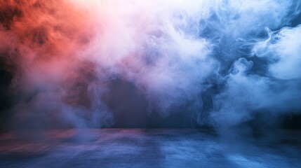 Obraz premium Blue and red fog cloud in studio for abstract atmosphere design background mood texture conceptual photography image
