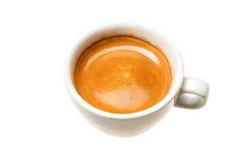 Aromatic Espresso Coffee in White Cup Isolated on Black Background Perfect for a Quick Caffeine Boost and Coffee Lovers