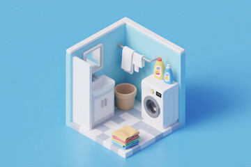 Simple Laundry Room Interior in Isometric Style
