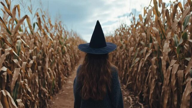 Woman walking through a cornfield