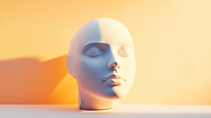White head sculpture with warm orange lighting in minimalist art scene modern creative fashion conceptual portrait
