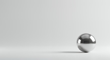 Minimalist Still Life: A Single Polished Chrome Sphere on a White Background