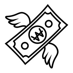 원화 표시가 있는 지폐에 날개가 있는 아이콘