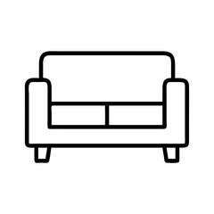 Simple black and white line art illustration of a two seat sofa