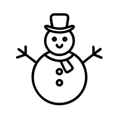 Simple line drawing of a happy snowman with hat and stick arms