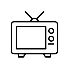Retro Television Icon with Antenna and Control Knobs in Outline Style