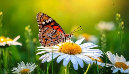 Beautiful butterfly on a daisy flower in nature outdoors close up macro in spring or summer..jpg