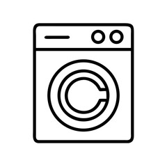 Washing Machine Icon Line Art Illustration, Simple line art illustration of a washing machine, symbolizing laundry, household chores, and cleaning.
