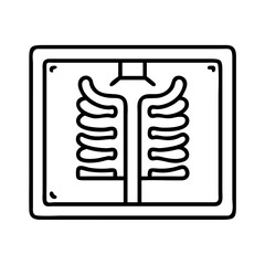 X-ray Image of Ribcage Icon Illustration, Line art illustration of an X-ray image showing a human ribcage, symbolizing medical imaging and health.
