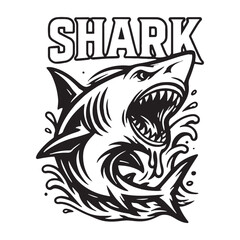 Aggressive shark logo design with splash effect for bold branding and graphic tees