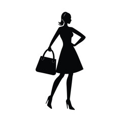 Elegant woman silhouette carrying a handbag and wearing a stylish dress vector illustration