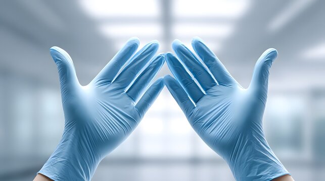 Surgical gloves presented against the backdrop of a sterile hospital environment to emphasize safety and precision du focused surgical procedures preparation. - Powered by Adobe