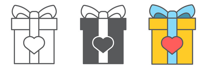 Gift icon collection, valentines day and love package, present sign vector set graphics, editable stroke linear icon, eps 10