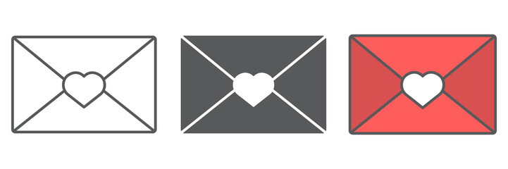 Love letter icon collection, valentines day and postcard, letter with heart sign vector set graphics, editable stroke linear icon, eps 10