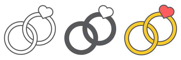 Wedding rings icon collection, valentines day and love, engagement rings sign vector set graphics, editable stroke linear icon, eps 10