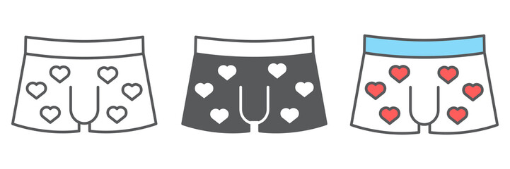 Men underwear icon collection, valentines day and clothes, sexy underwear sign vector set graphics, editable stroke linear icon, eps 10
