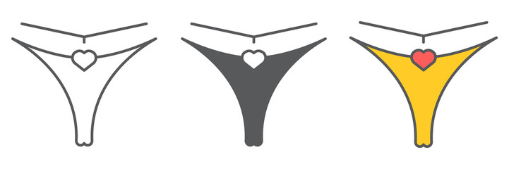 Sexy women underwear icon collection, valentines day and bikini, g string sign vector set graphics, editable stroke linear icon, eps 10