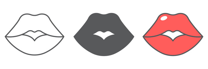 Red lips icon collection, valentines day and kiss, sexy lips sign vector set graphics, editable stroke linear icon, eps 10