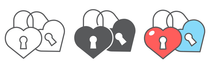 Love lock icon collection, valentines day and wedlock, love padlock sign vector set graphics, editable stroke linear icon, eps 10