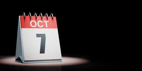October 7 Calendar Spotlighted on Black Background