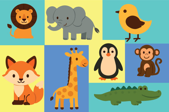 Flat design - zwierzęta 