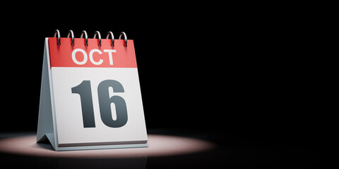 October 16 Calendar Spotlighted on Black Background