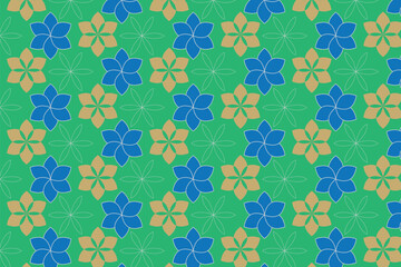 Seamless Floral Pattern with Blue and Beige Flowers on Green Background – Vector Design.

