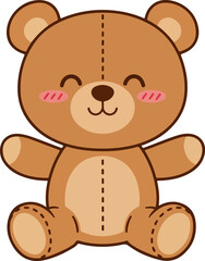 Obraz premium Flat Style Sitting Teddy Bear with Stitched Outline and Blushing Cheeks