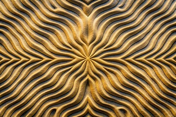 Abstract gold textured wall with carved wavy lines forming a starburst pattern