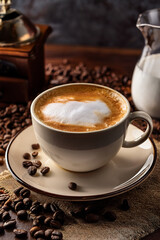 Obraz premium traditionally in equal parts: Espresso: The foundation of the drink. A single or double shot of rich, dark, and intensely flavored espresso forms the bottom layer. Its bold taste provides the coffee k