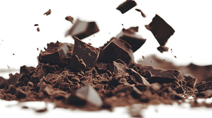 Fototapeta premium A pile of chocolate crumbs on a white background
