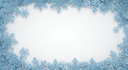 Elegant Winter Wonderland Frame: Delicate Blue Snowflakes on White Background