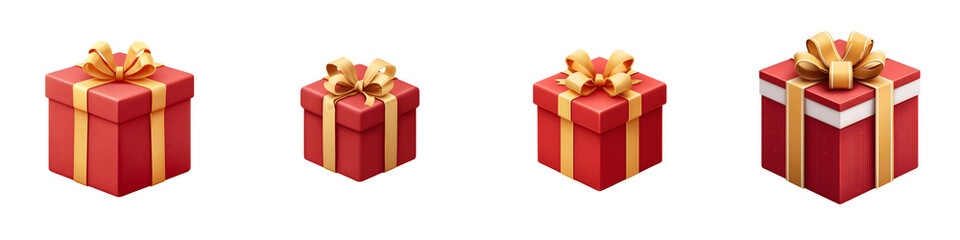 Obraz premium Festive Red and Gold Gift Boxes Isolated on White Background