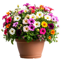 Colorful blossoms in pots create a vibrant garden display