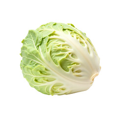 Fototapeta premium Fresh green cabbage with textured leaves on white background 