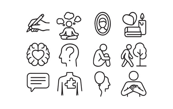 Exploring Inner Worlds Symbolic Mental Health Icon Set for Web Design