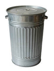 metal trash can with lid isolated on white background.