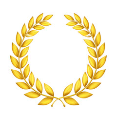 Golden laurel wreath vector with wheat and grain leaves, a symbol of award and agriculture
