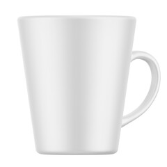 A plain white mug with a handle, suitable for beverages like coffee or tea.