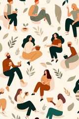 Diverse Individuals Engaging in Relaxed Activities Among Greenery
