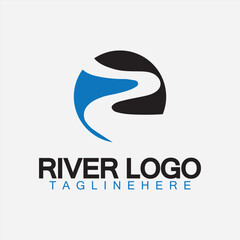 Logo of river, creek, river bank and water flow.