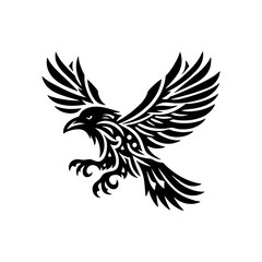 raven tribal modern simple vector black white professional isolated white background