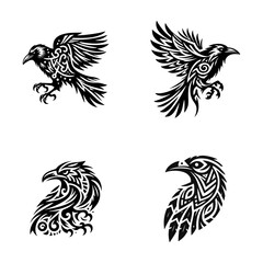 Obraz premium raven tribal modern simple vector black white professional isolated white background