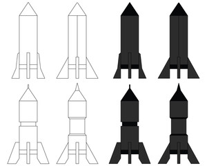vector rocket or missile various shapes with line art style and bold art style