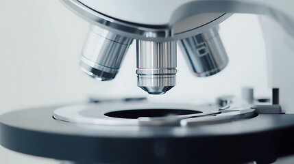 Close-up of a Microscope with Objective Lenses