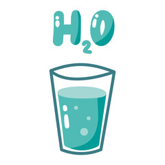Glass of water, Drinking water, blue transparent glass filled with water icon isolated vector illustration on white background . Drink more water concept H2O