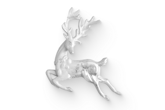 A white decorative figure of a leaping deer, highlighting elegance and artistry.
