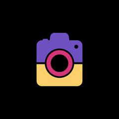 Color camera icon isolated on black background