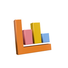 Abstract 3D bar chart graphic with orange, yellow, pink, and blue bars