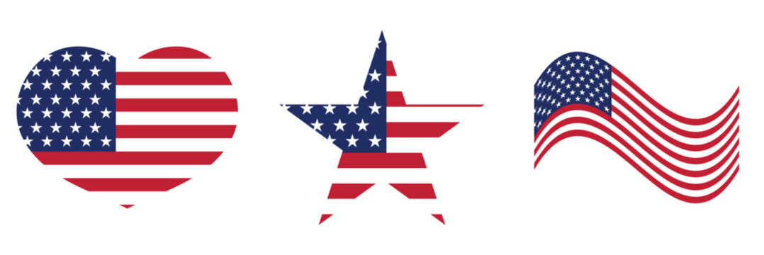 American flag collection,  USA  flag vector icons.   Vector for websites, mobile interfaces, presentations, banner, visual branding etc. Vector illustration. 
